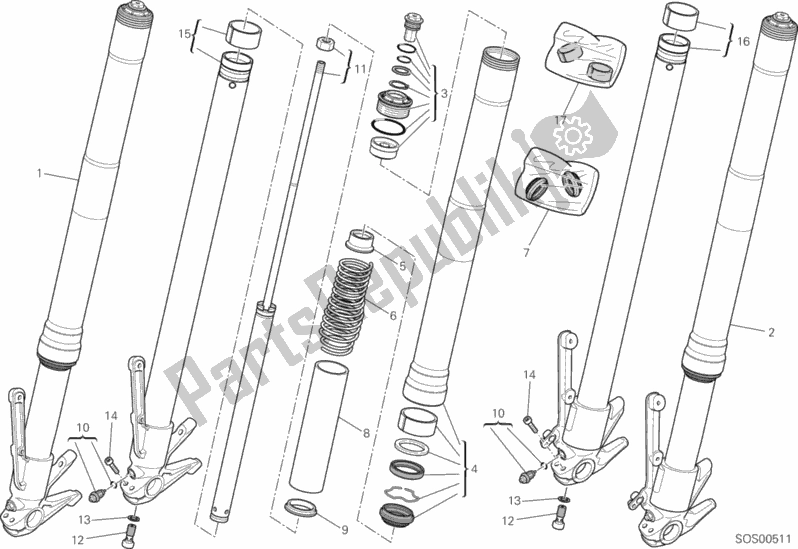 All parts for the Front Fork of the Ducati Multistrada 1200 ABS Brasil 2015